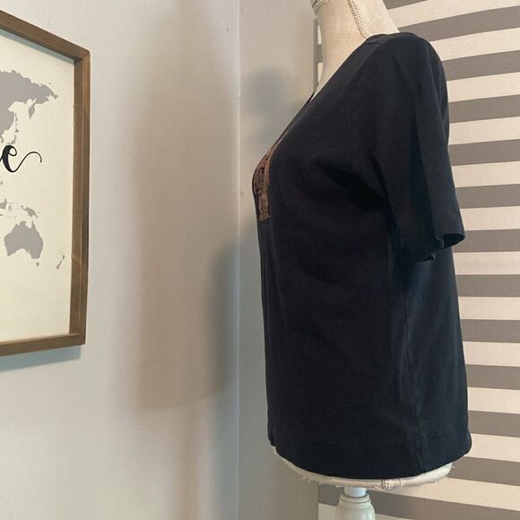 Peruvian Connection Black Embroidered Patterned Short Sleeve Blouse Size Medium - Picture 3 of 6